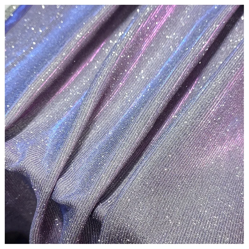 LF002 Custom 95 Polyester 5 Spandex Rib Knit Stretch Lurex Fabric Silver Shiny Metallic Lurex Fabric for Dress - 图片 4