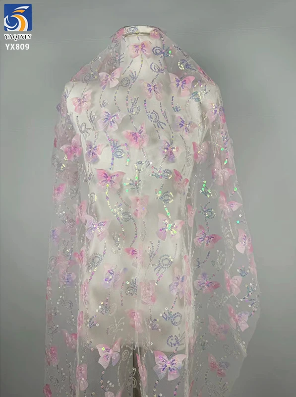 YX809 New Two-color Sequins Embroidery Butterfly Flower 3D Tulle Skirt Children's Fabric 2025 Girls Skirt Tulle Sequins - 图片 6