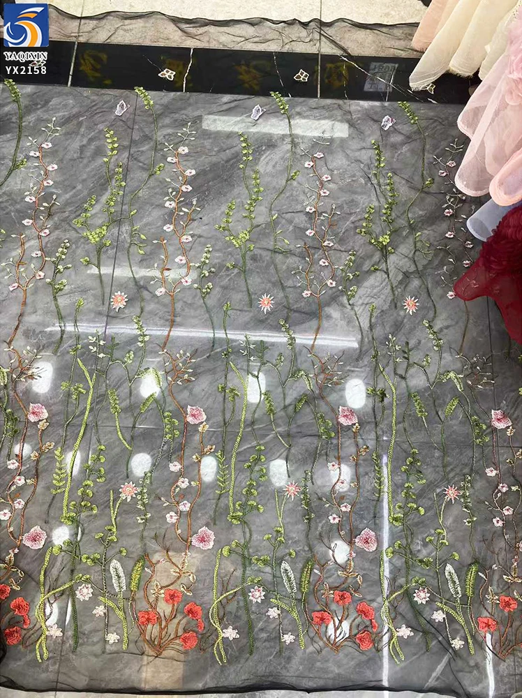 3D Embroidered Floral Wedding Veil Gown Lace Fabric Muslim Abaya Dubai Laces Embroidery Lace Fabric - 图片 2
