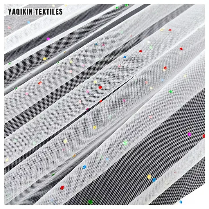 Guangzhou Zhongda Factory Prices Multi-color Shiny Sparkle 100 Polyester Net Tulle Mesh Fabric by the Yards - 图片 3