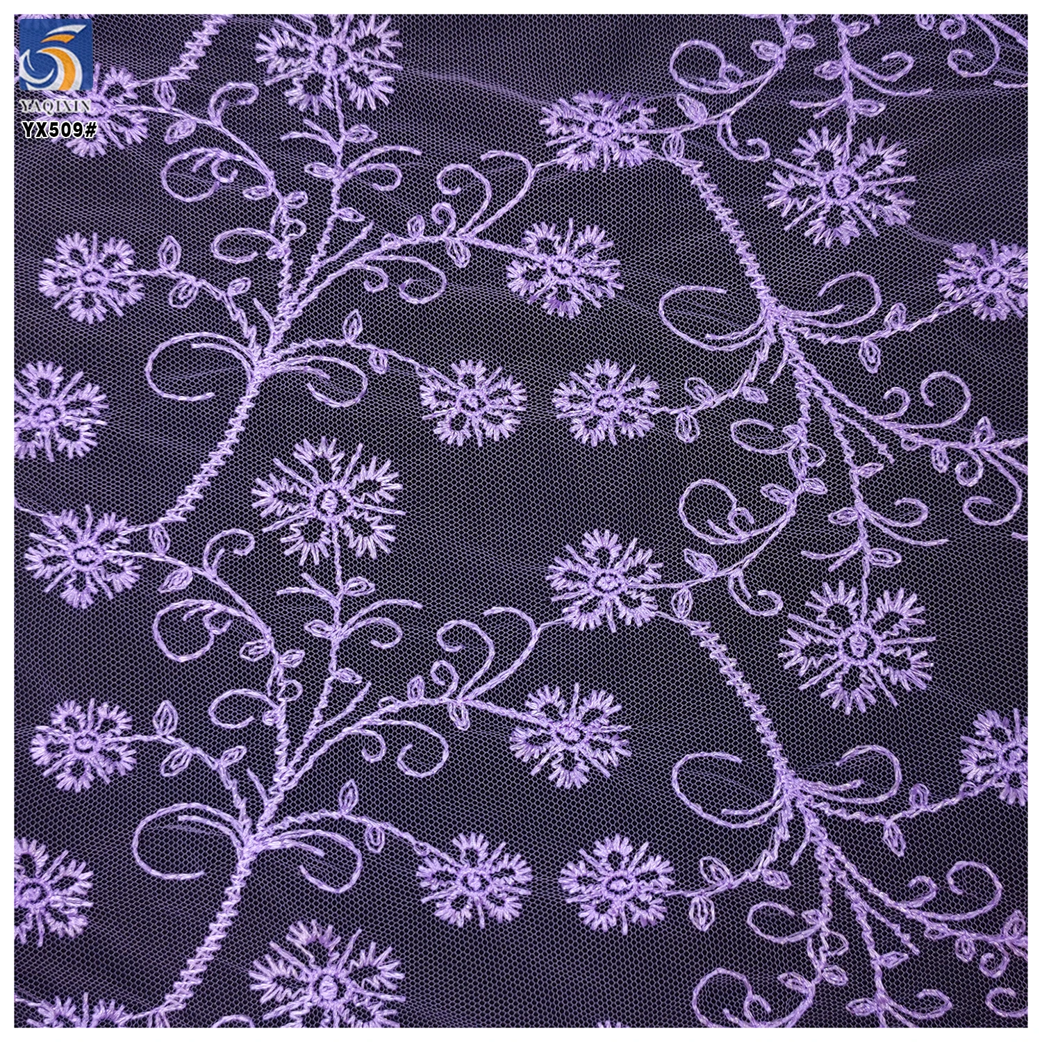 YX509 Chinese Designer 2025 Florals Soft Dark Purple Tulle Fabric for Catwalk Clothing Mesh Embroidery Fabric - 图片 3