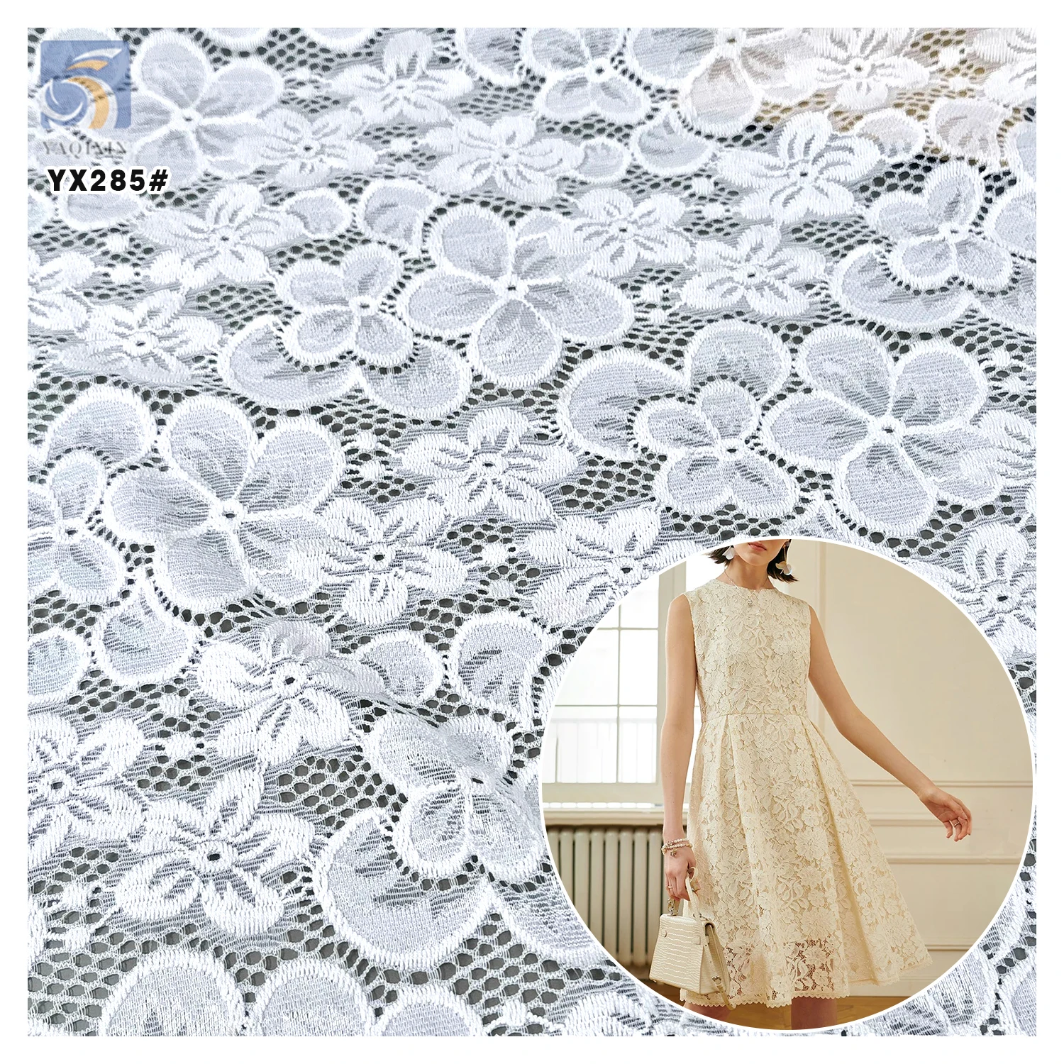 YX285 High Quality Woven 90%Nylon 10%Spandex Stretch Jacquard White Floral Lace Fabric for Blouses