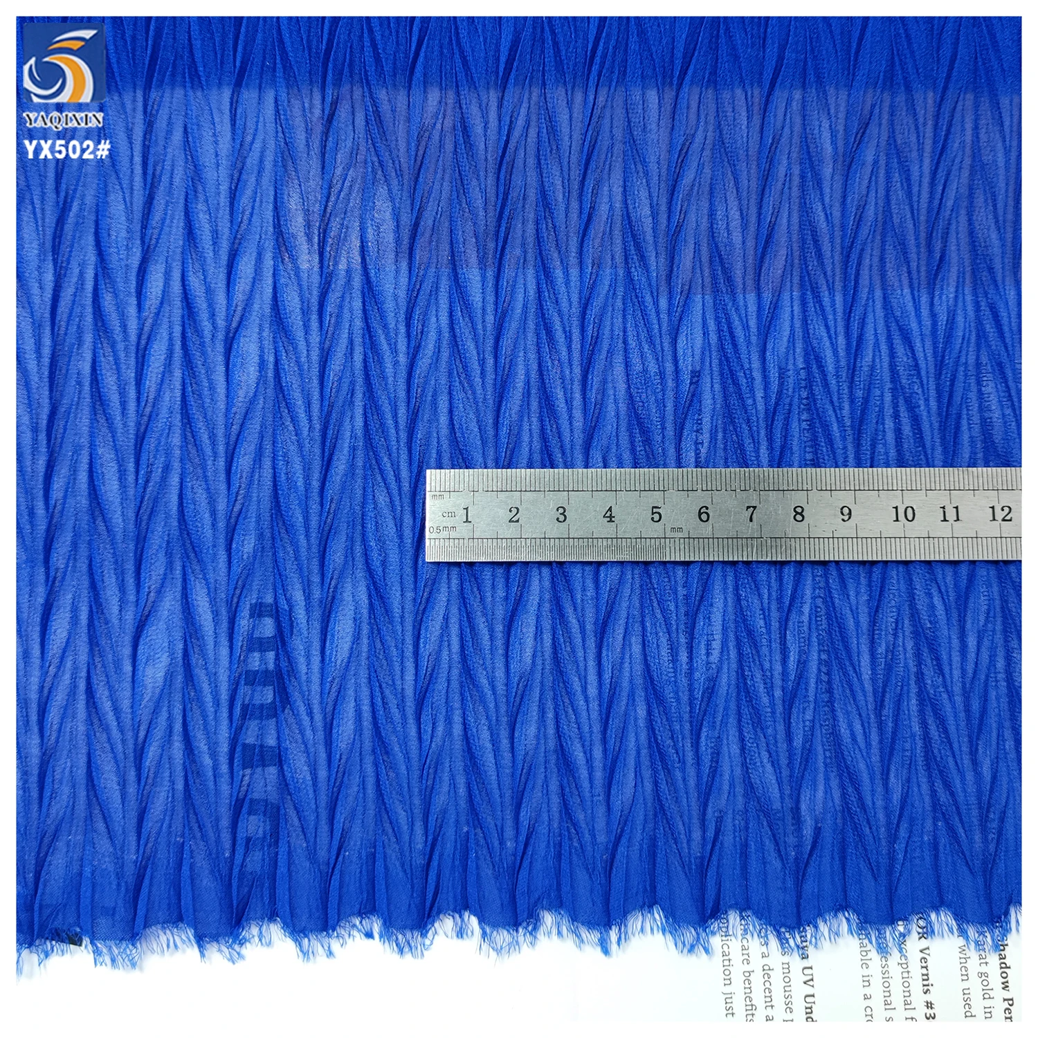 YX502 Sapphire Blue Custom Pleated Fabric 100% Polyester Pleated Chiffon Fabric for Dresses - 图片 6