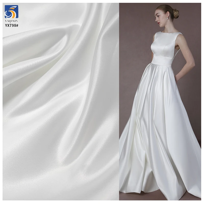 DMF15 75D*300D 160gsm Elegant White 100 Polyester Shiny Bridal Satin Fabric for Wedding Dress - 图片 5