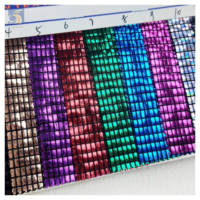 Latest Square Bricks Sparkly Lurex Hot Stamping Foil Fabric Polyester Stretch Soft Mosaic Glitter Plaid Fabric - 图片 5