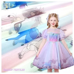 YX2032 High Quality American Clothing Design, Good Price, Children's Cartoon Pattern Pony Rainbow Dress Fabric