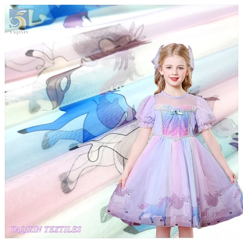 YX2032 High Quality American Clothing Design, Good Price, Children's Cartoon Pattern Pony Rainbow Dress Fabric