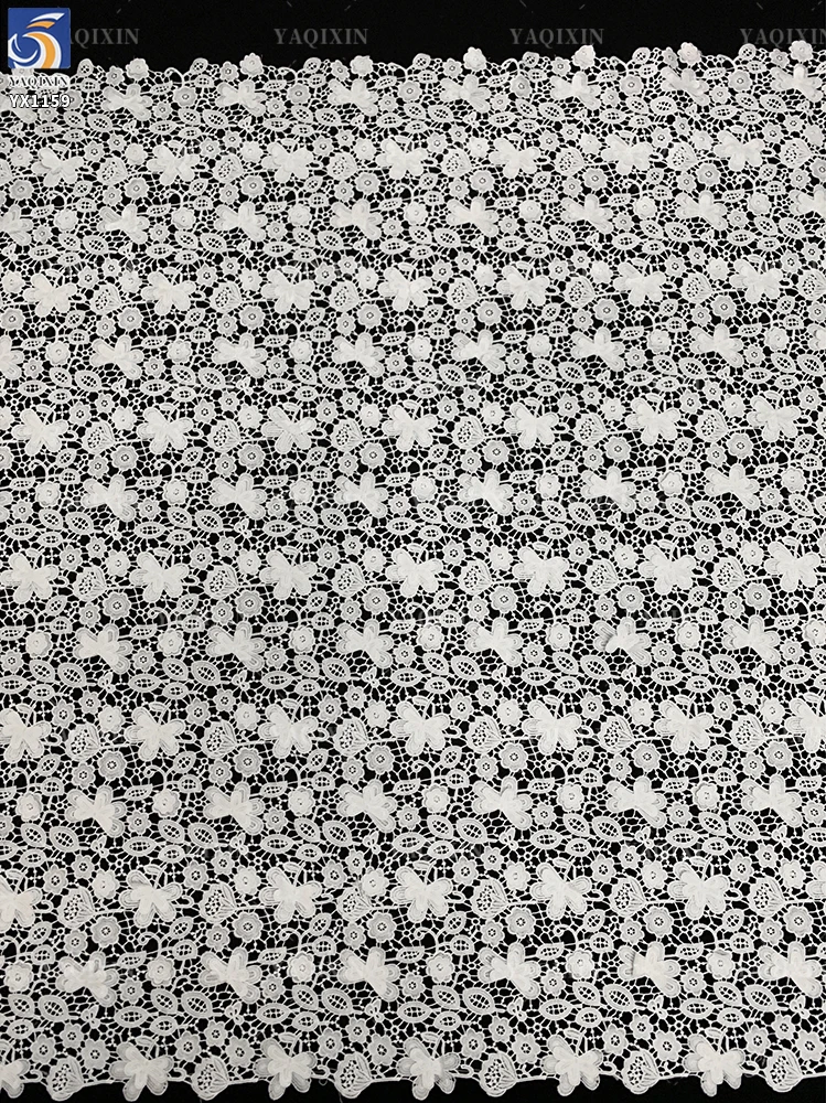 YX1159 100 Polyester 150gsm Water-Soluble Lace Fabrics 3D Embroidered Flowers White Lace Fabric for Apparel-Dress - 图片 4