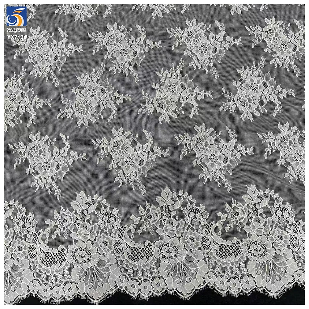 YX713 Wholesale Elegant White Lace Fabric Delicate Floral Patterns Poly Eyelash Lace Fabric for Skirt & Tablecloth - 图片 5