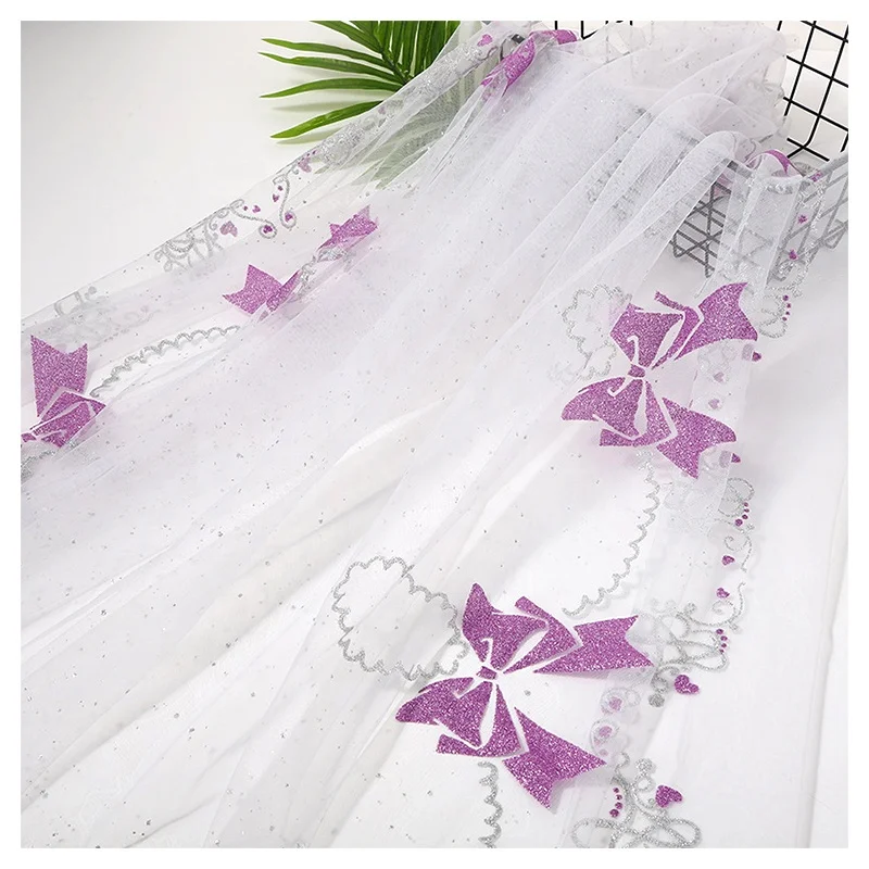 YX2010 Women's Purple Princess Elsa Dress Fabric With Colorful Print and Bow Mesh for Children's Dance Accessories - 图片 4