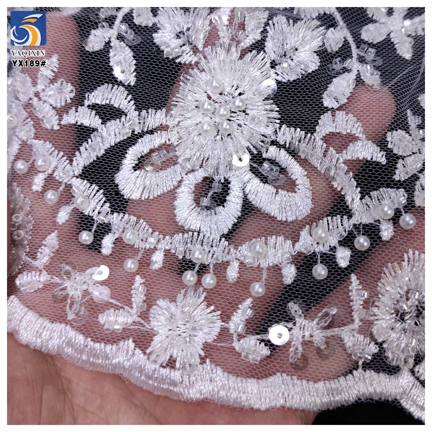 YX189 Gold Embroidery Tulle Beaded Lace With Sequins French Bridal Lace Fabric Beads Sequins Rose Gold Beaded Lace Fabric - 图片 4