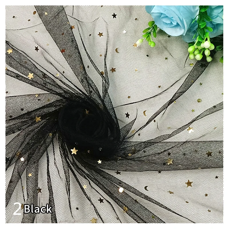 2026 New Gold Star Sequin Net Tulle Fabric Star Moon Sequins 36A Tulle Mesh Fabric for Dress - 图片 5