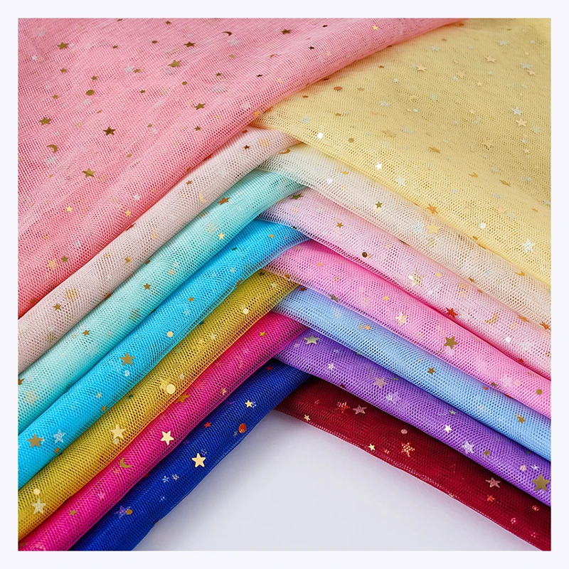2026 New Gold Star Sequin Net Tulle Fabric Star Moon Sequins 36A Tulle Mesh Fabric for Dress - 图片 6