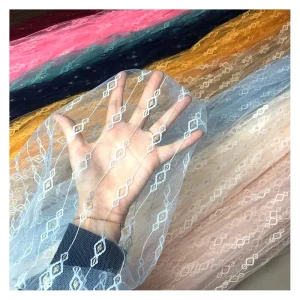 100%Polyester/Nylon Gold Diamond Mesh Jacquard Tulle Net Fabric for Dress