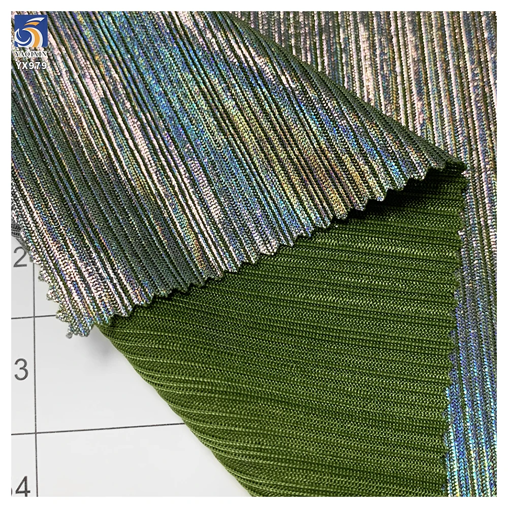 YX979 200gsm New Material Design Holographic Film Knit Stretch Toothpick Stripe Fabric High Quality Laser Lurex Fabric - 图片 5