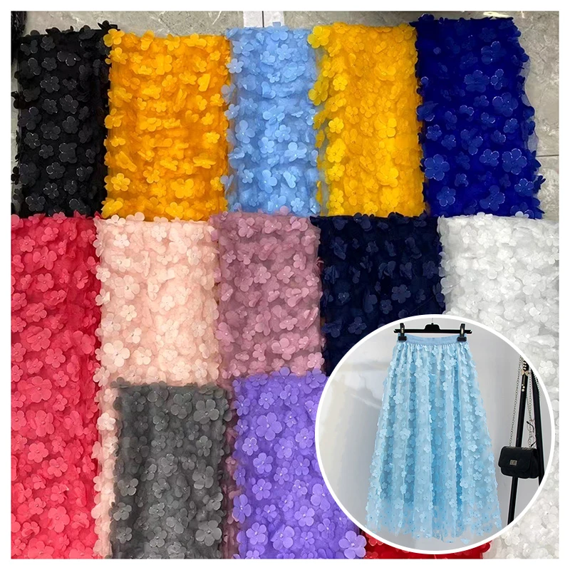 Beautiful Women 3D Embroidery Lace Fabric Floral Tulle Embroidered Fabric for Fashion Skirt - 图片 3