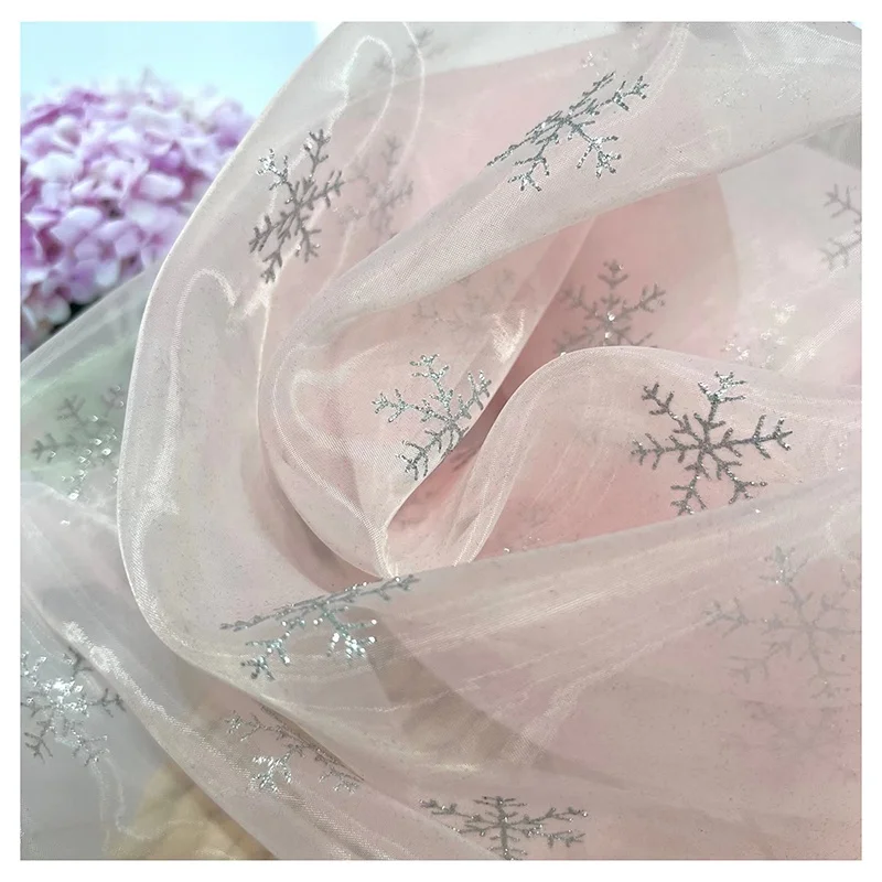 Wholesale Pink Soft Tulle Snowflake Glitter Mesh Tulle Fabric for Christmas Decors - 图片 3