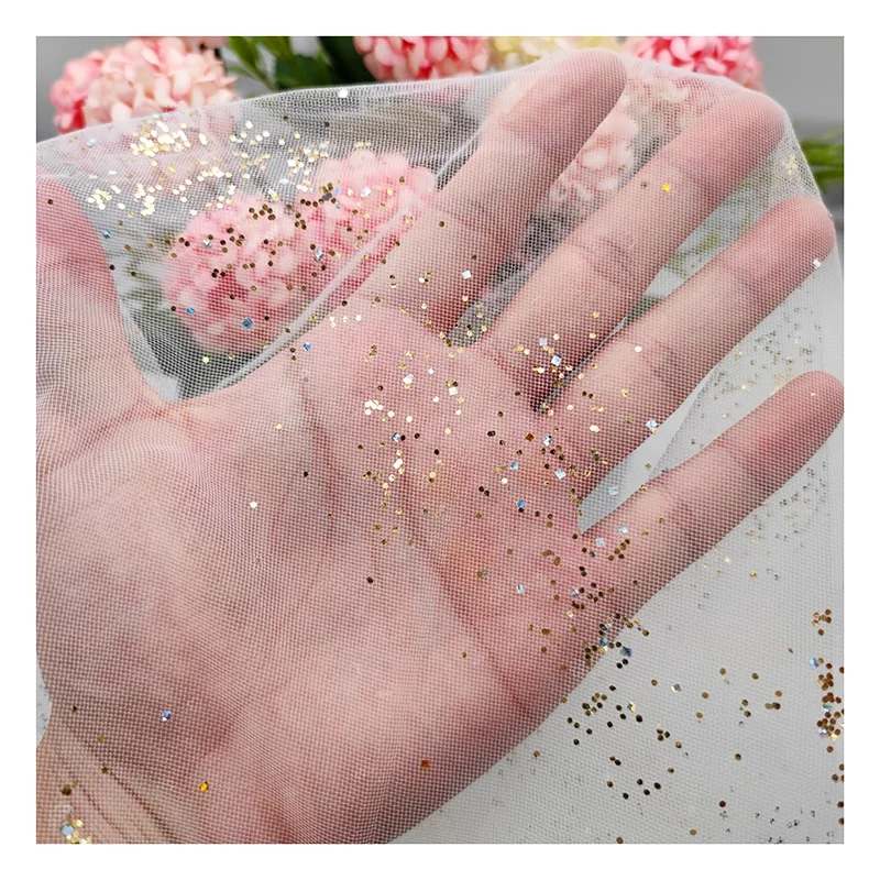 SGT004 Wedding Bridal Tulle Sparkly Golden Custom Sequins Glitter Tulle Fabric for Veil Clothing - 图片 3