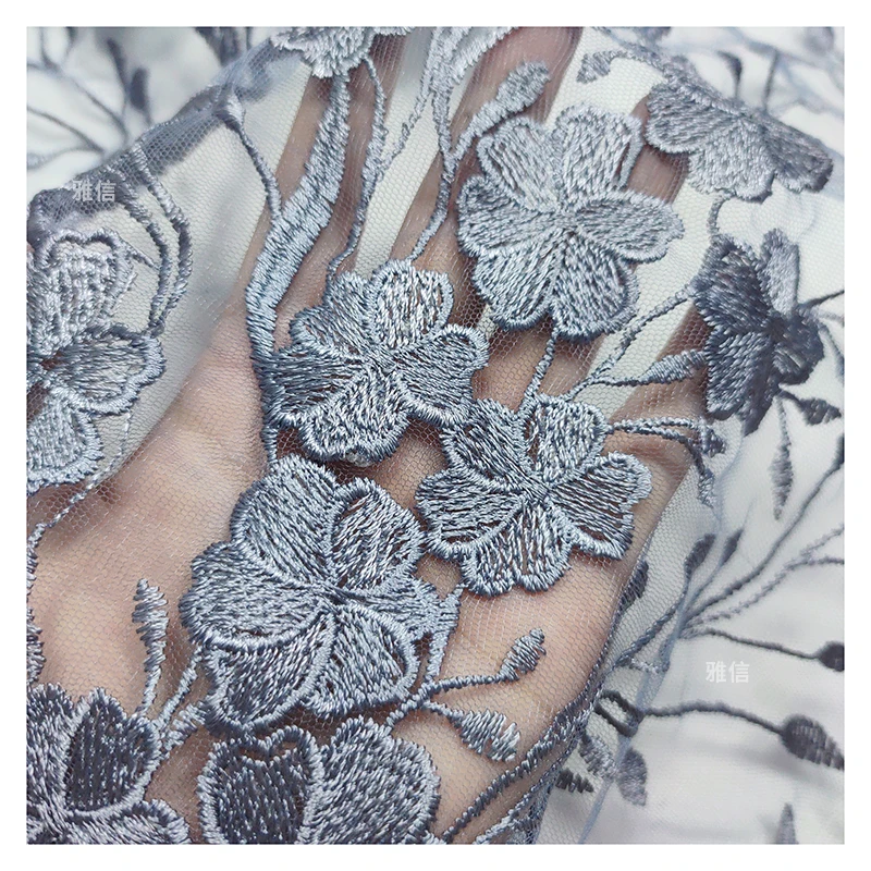 2025 Hot Sale Golden Supplier Tulle Embroidery Lace Fabric Floral Grey Bridal Mesh Embroidered Lace Fabric Latest Dress - 图片 4