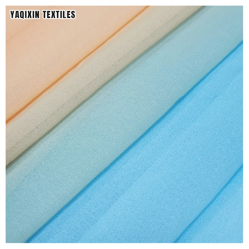 YX23624 Beautiful Two-Tone Blue Skin Tone Ombre Fabric Polyester Dubai Pearl Chiffon Gradient Printed Fabric Wholesale - 图片 3