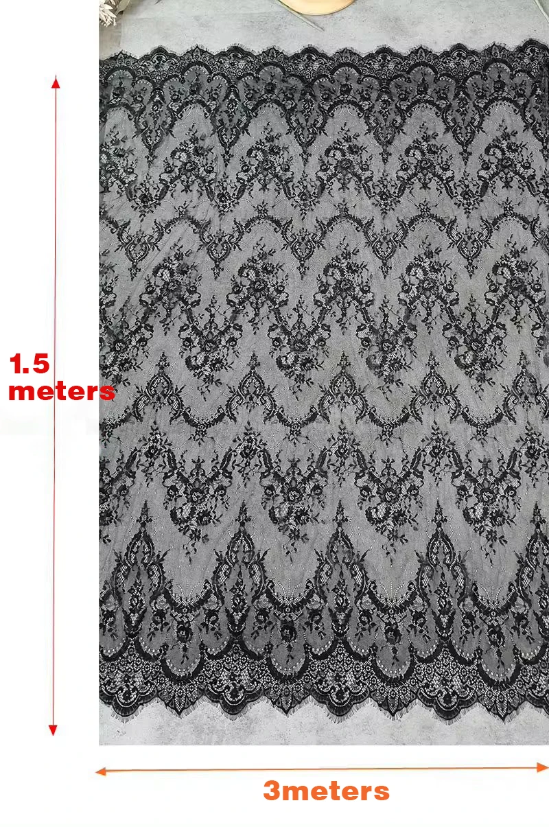 YX2643 3M*1.5M Hot Sale Wholesale Price Cheap Black Chantilly Lace Fabric Fashion Lace Dress Eyelash Lace Fabric - 图片 4