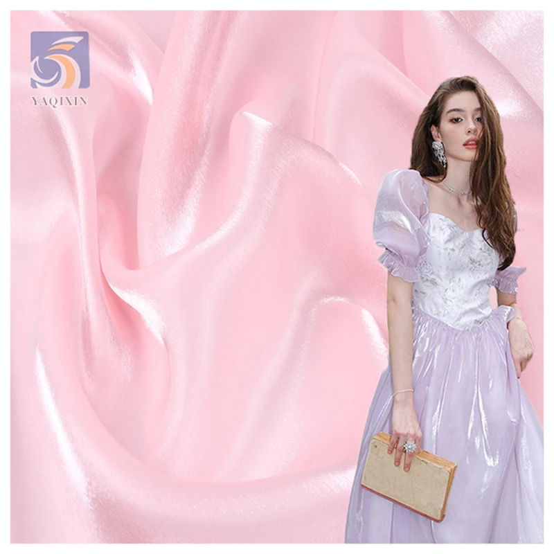 FO001-1 High Quality Luxury Solids Soft Polyester Glossy Organza Fabric Shiny Dress Liquid Organza Fabric