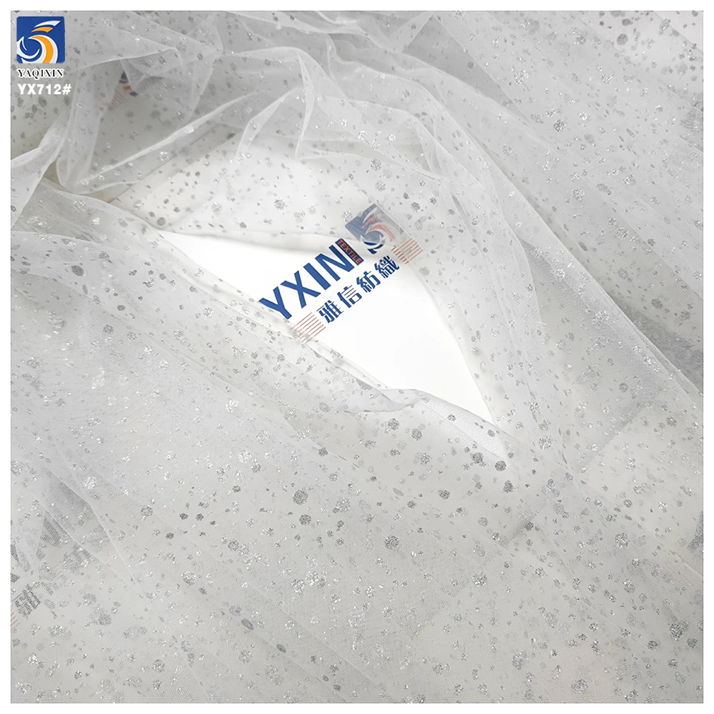 YX712 Customized White 40gsm 100 Polyester Knitted Bridal Tulle Fabric Soft Sparkle Glitter Effect for Wedding Dress Making - 图片 5