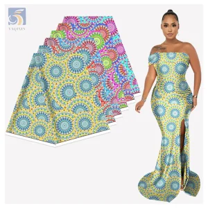 High Quality African Style Print Nigerian Wedding Dress Fabric 50 Yards Geometric Design Digital Printing on Fabric