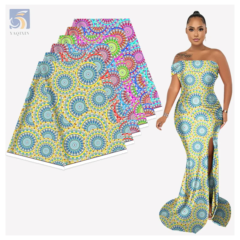 High Quality African Style Print Nigerian Wedding Dress Fabric 50 Yards Geometric Design Digital Printing on Fabric