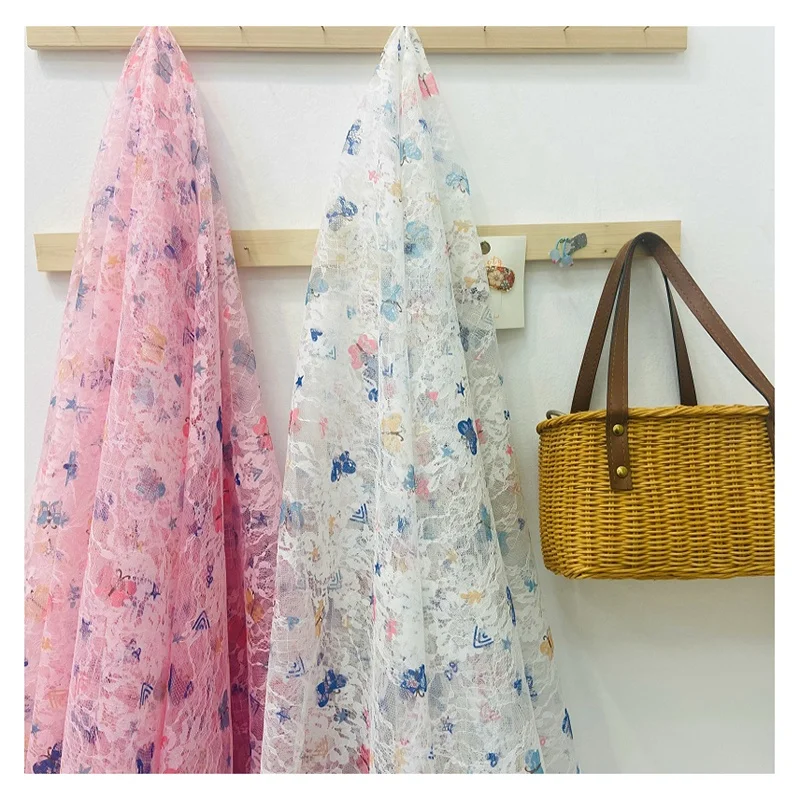 2025 Novel Design Jacquard Digital Printed Chantilly Lace Fabric Colorful Butterfly Print for Clothing Dress & Wedding Use - 图片 5