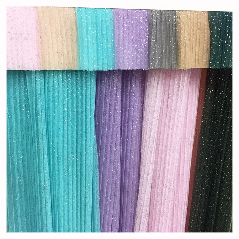 YZT005 in Stock Polyester Silver Stardust Glitter Pleated Mesh Tulle Fabric for Bridal Wedding - 图片 4