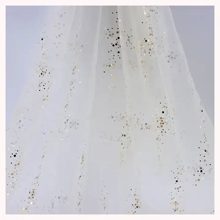 CP11-1 Guangzhou Zhongda Market Shiny Glitter Gold Silver Foil Dots Print Tulle Silver Glitter Mesh Tulle Fabric - 图片 4