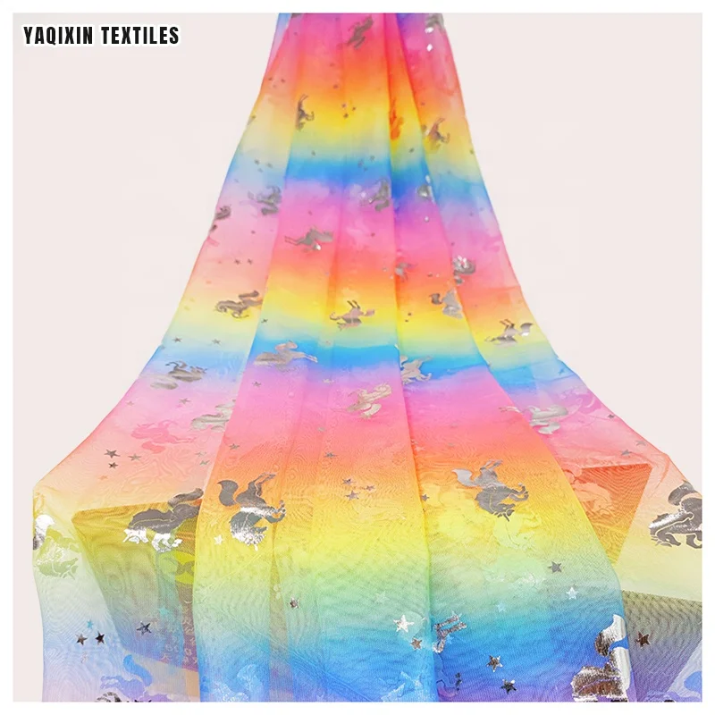 JJ221114 YAQIXIN New Product Unicorn Colorful Rainbow Print Mesh Tulle Fabric Digital Print Tutu Skirt Dancewear