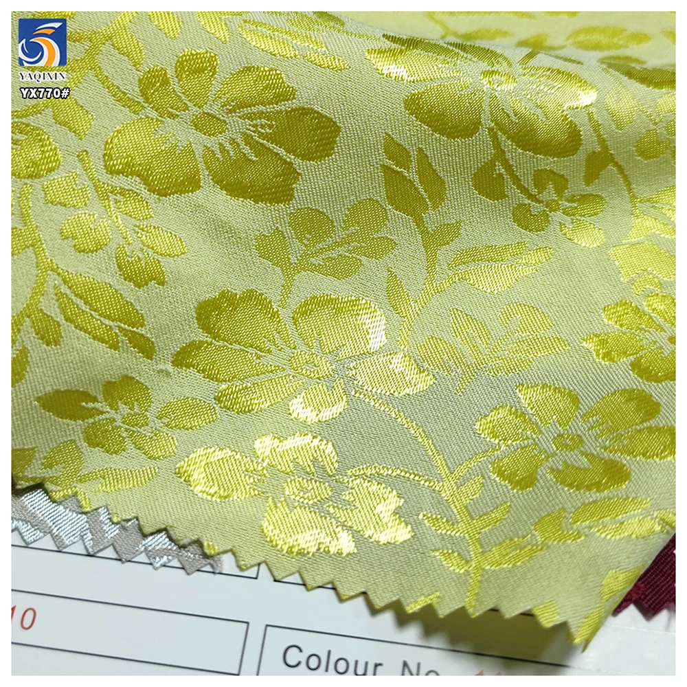 YX770 Noble and Luxurious Custom Gold Florals Satin Jacquard Fabric Polyester Stretch Jacquard Fabric for Garments