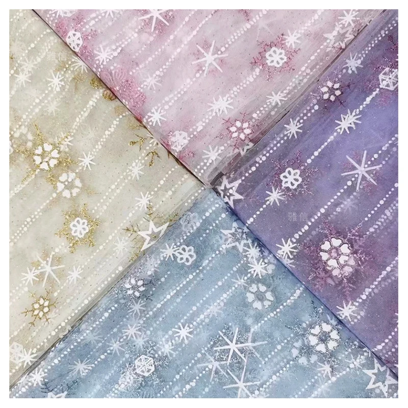 Sprinkle Gold Mesh Clothing Lace Fabric Snowflake Star Print Tulle Mesh Fabric for Christmas DIY Doll Clothing Dress - 图片 4