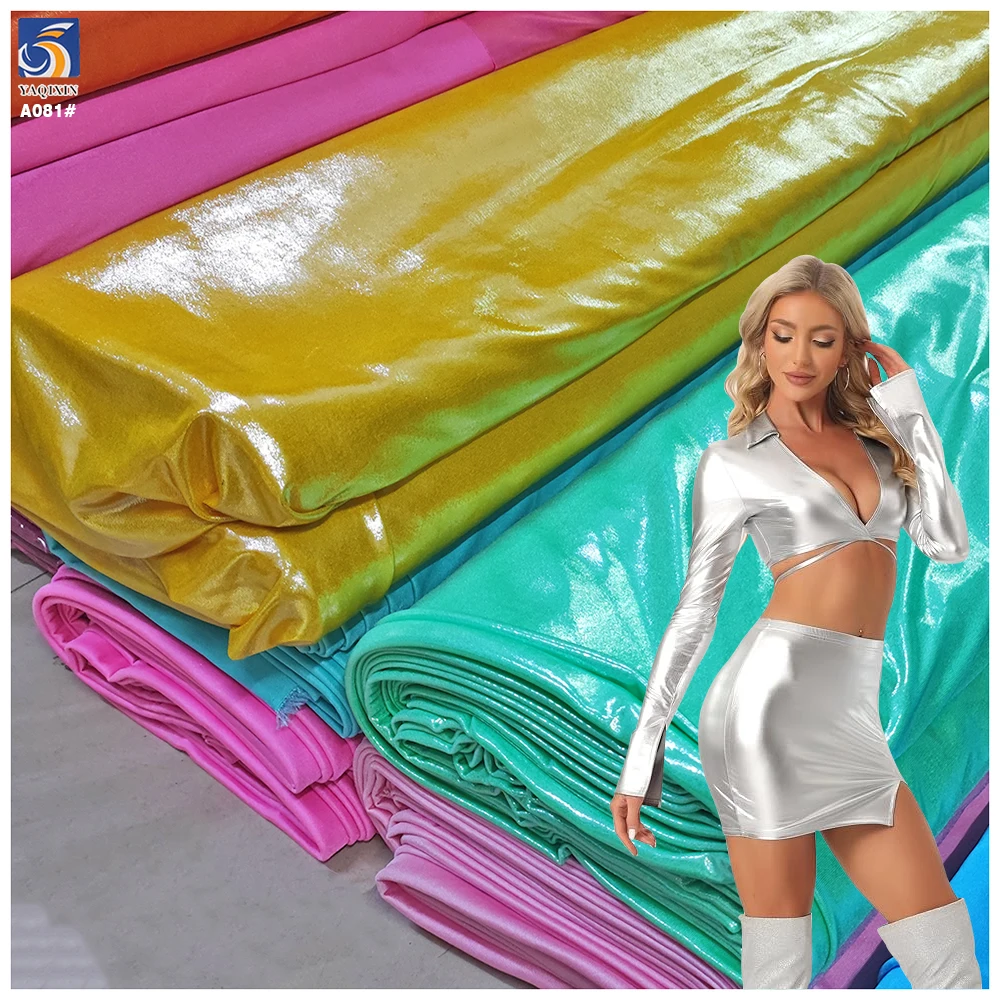 Wholesale Lurex 190gsm Polyester Spandex Stretch Soft Bronzing Foil Knit Fabric for Stage Clothing Reflective Fabric