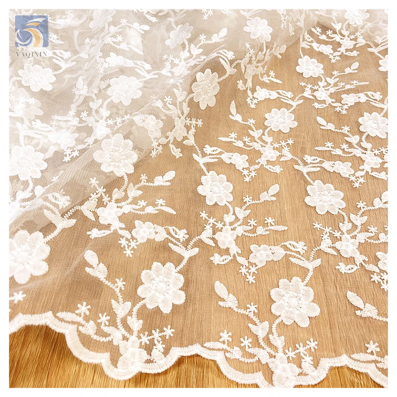 White Leaf Floral Lace Fabric 100% Polyester High Quality Cord Lace Fabric Wedding Tulle Water Soluble Embroidery Fabric