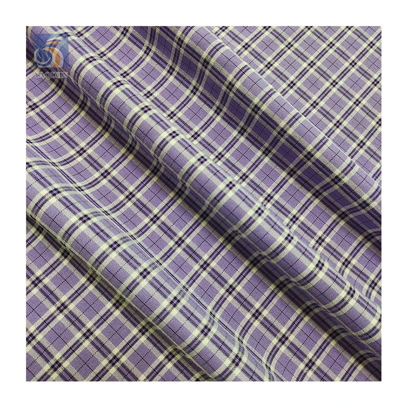 KL506 2025 New Arrival Purple Small Checkered Fabric Elastic Yarn Dyed Plaid Casual Suit Fabric - 图片 5