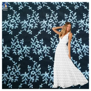 YX1012 Customized Embroidered Tulle Fabrics With Customer-Provided Samples Azure Polyester Tulle Embroidered Fabrics