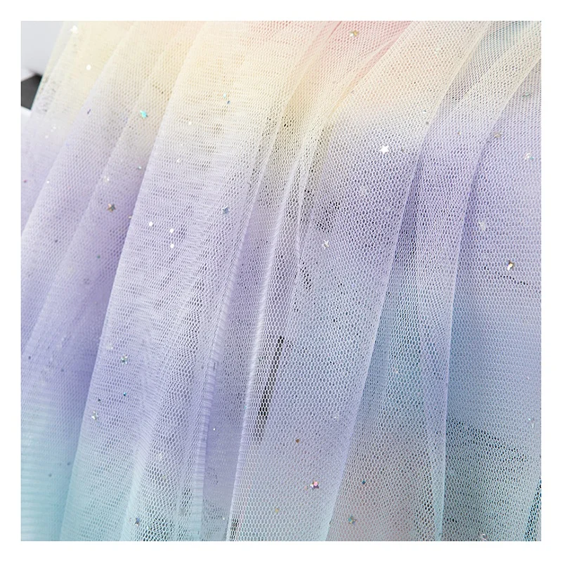 GT001 Multicolored Rainbow Gradient Tulle Mesh Net Fabric Glitter Sequin Rhinestones Wedding Dress Design for Outdoor Use - 图片 5