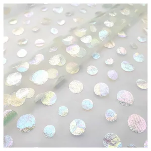 High Quality 100% Polyester American Tulle Fabric 20gsm Foil Film Soft Mesh Printing Dot Fabric Wedding Lining Curtain Short