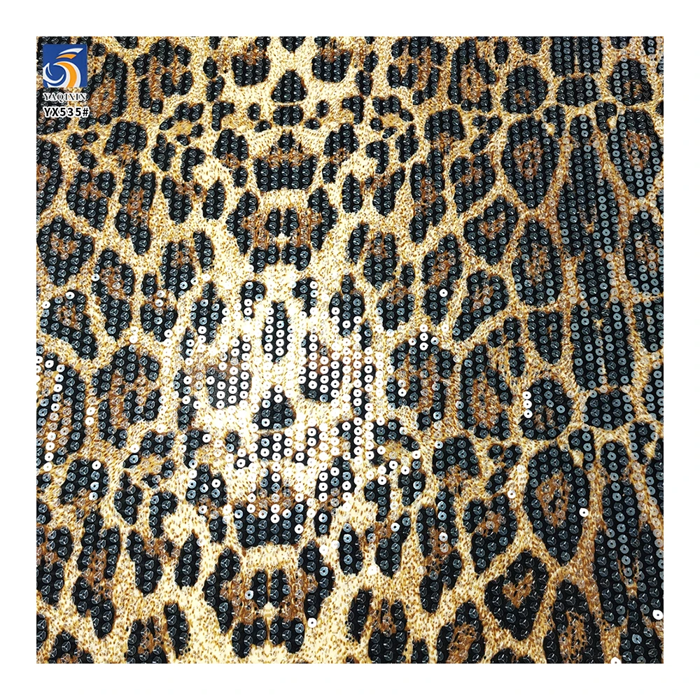 YX535-1 Best Selling Leopard Print Fabric Width 140cm Weight 180gsm Chiffon Sequin Fabric Printed Leopard Design - 图片 5