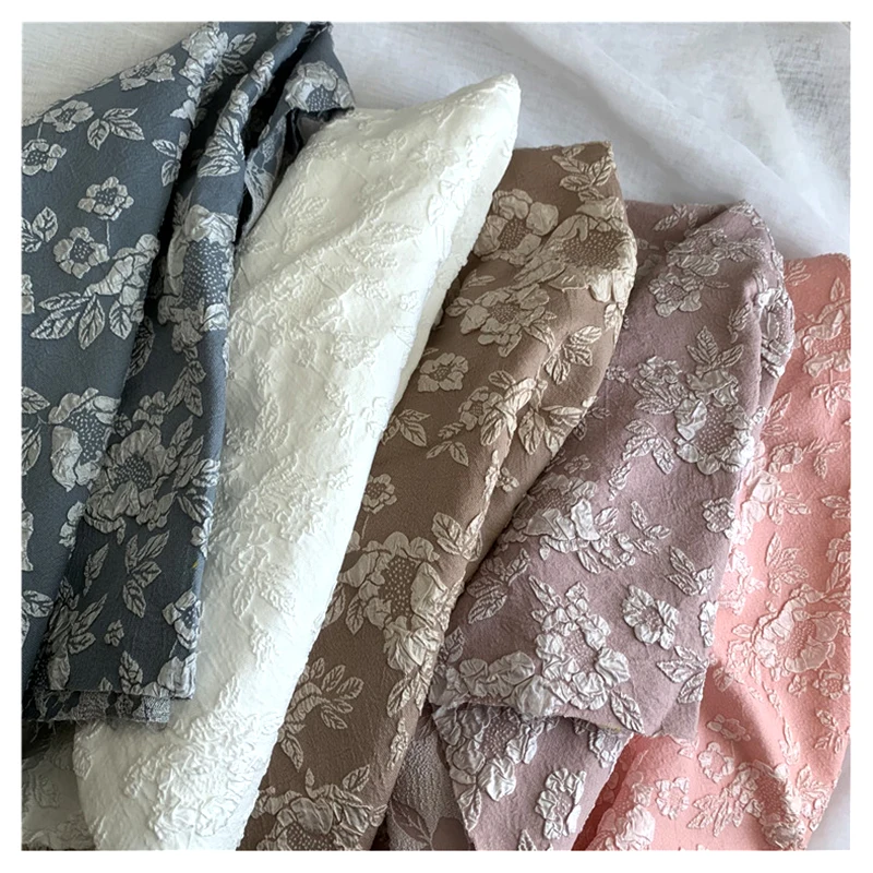 Autumn/Winter 3D Relief Embossed Lotus Flowers Bubble Woven Jacquard Chiffon Fabric - 图片 6