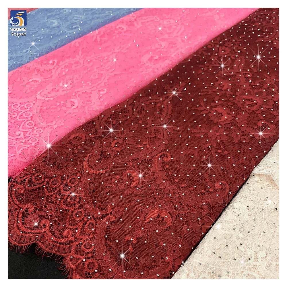 YX1347 2026 Chinese New Year Red Lace Fabric With 3D Shiny Stones Tulle Embroidered Eyelash Lace Fabric for Clothing - 图片 2