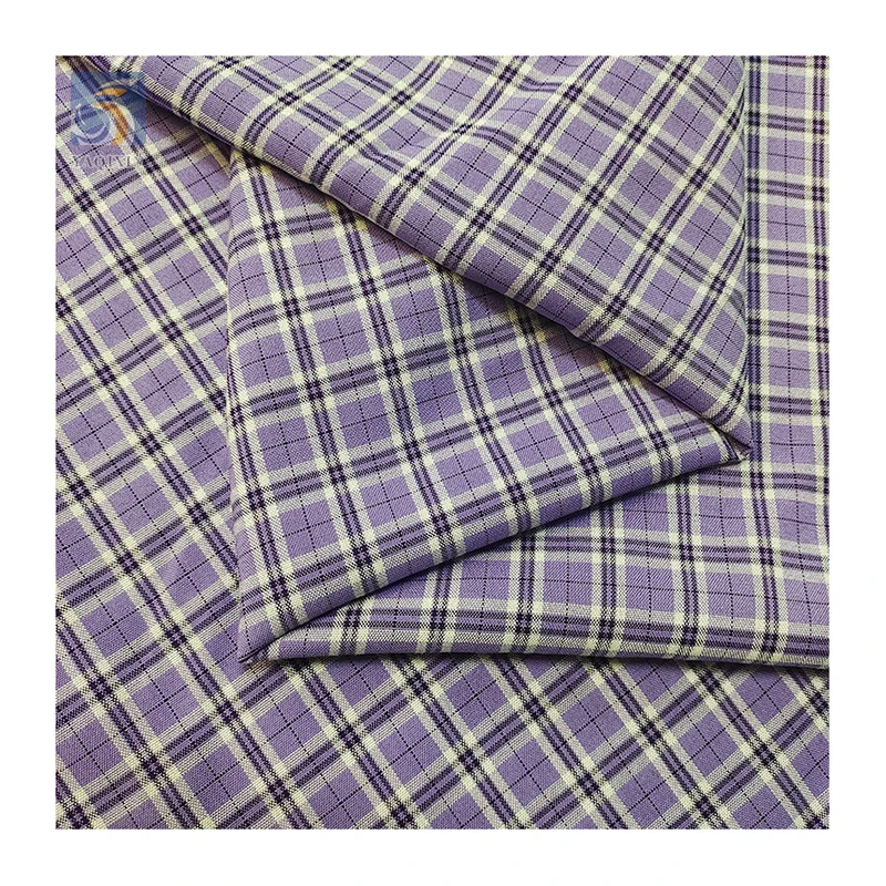 KL506 2025 New Arrival Purple Small Checkered Fabric Elastic Yarn Dyed Plaid Casual Suit Fabric - 图片 4