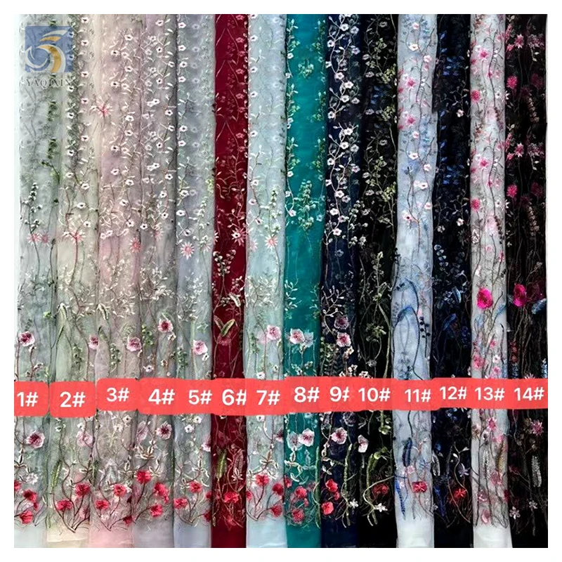 3D Embroidered Floral Wedding Veil Gown Lace Fabric Muslim Abaya Dubai Laces Embroidery Lace Fabric - 图片 3