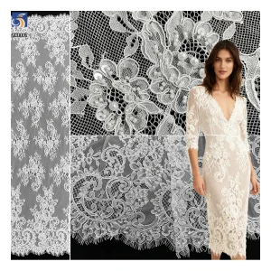 YX1107 Manufacturer Nigerian Eyelash Garment Lace Fabric Embroidered Florals Pearls Tulle Eyelash Lace Fabric for Clothing