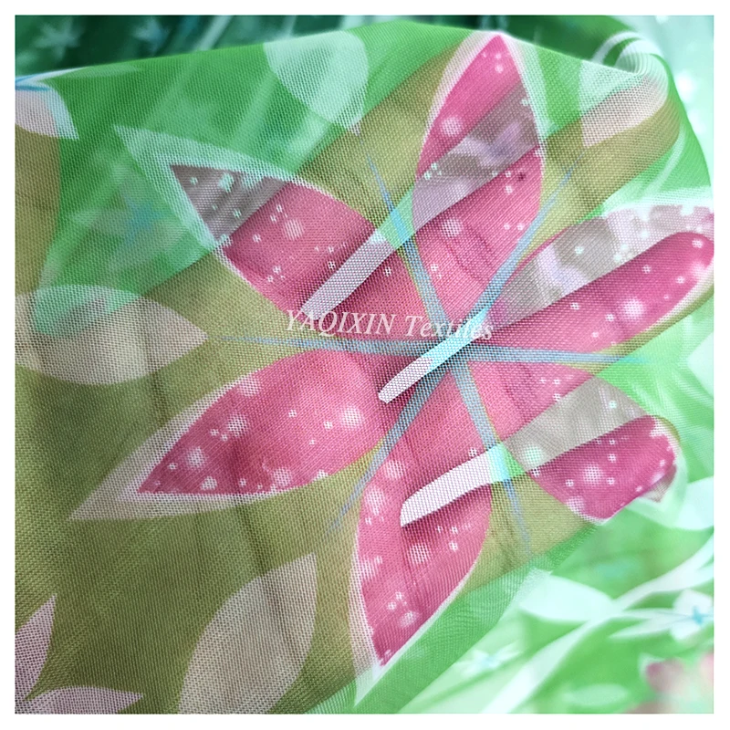 YaQiXin Factory Exclusive Design Cool Summer Style Dress Clothing Fabric Green Mesh Tulle Fabric Flower Digital Print Skirt - 图片 5