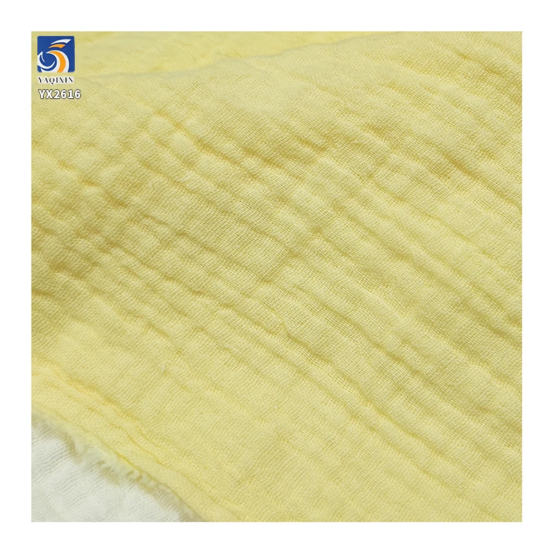 YX2616-1 Premium Quality 126gsm Double Cotton Gauze Muslin Fabric Breathable Combed 100 Cotton Wrinkle Fabric Bedding Dress - 图片 4
