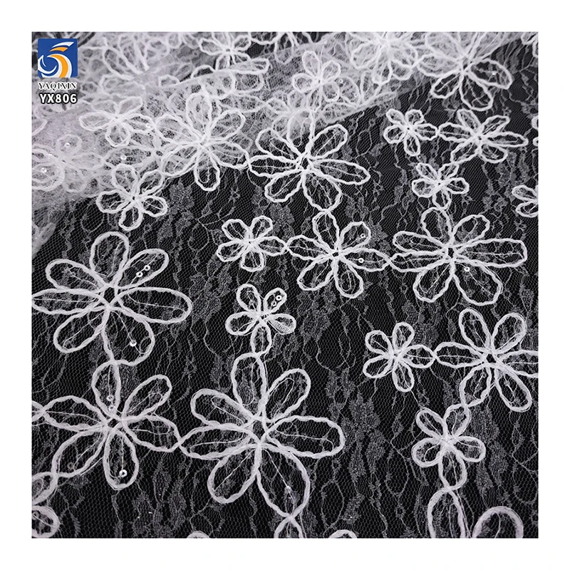 YX806 100 Polyester Lace Embroidery Cord Embroidery Chantilly Lace Fabric Black Floral Embroidered Mesh Skirt Fabric for Women - 图片 6